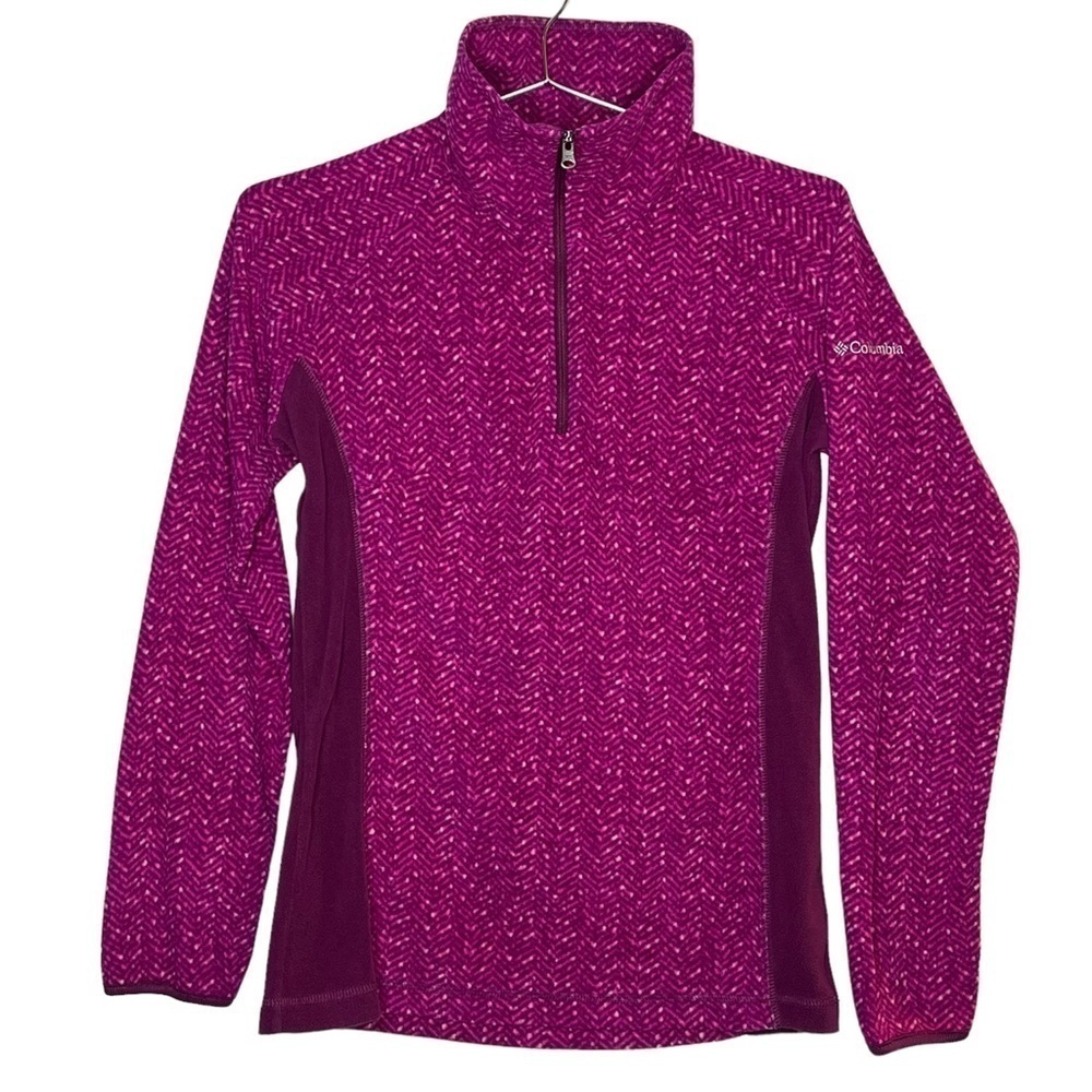 COLUMBIA Lightweight Fleece Quarter Zip Sweatshirt Chevron Barbiecore Gorpcore